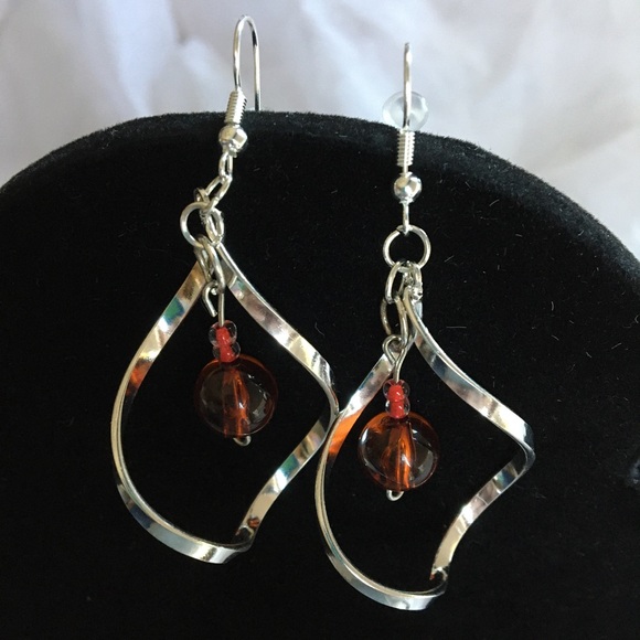 With A Twist Silver & Amber Handcrafted Earrings - Picture 2 of 4
